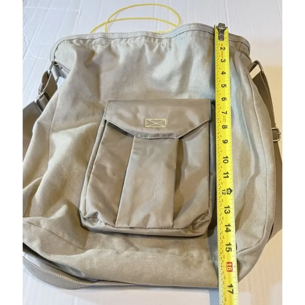 Gap Tan Cotton Tote Bag with Yellow Mesh Drawstring Lining Pockets Crossbody